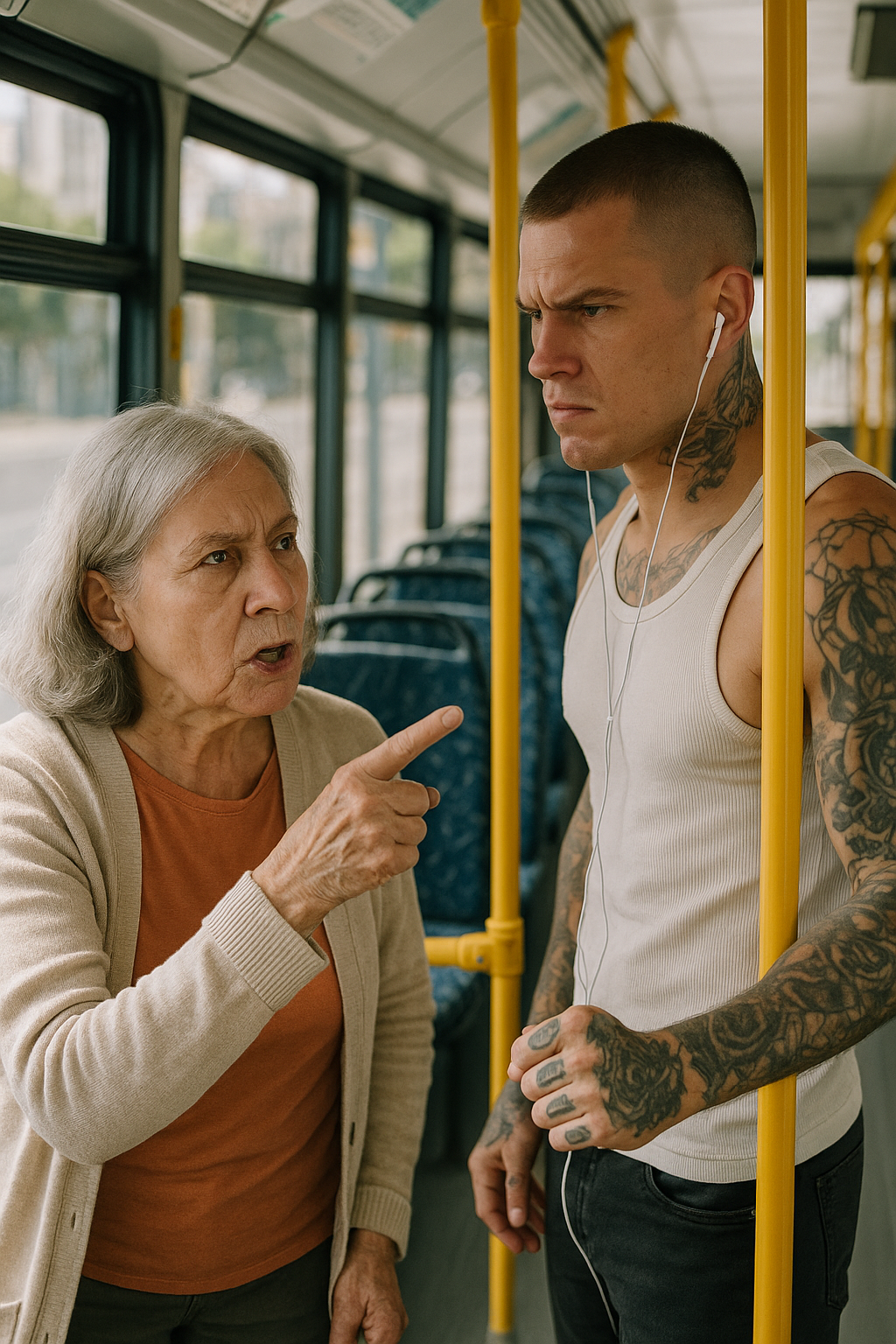 „Egy zsúfolt bukaresti buszon egy néni folyton rosszallóan nézett egy fiatal srácra, aki fehér atlétát viselt, a karjai pedig tele voltak tetoválásokkal.”