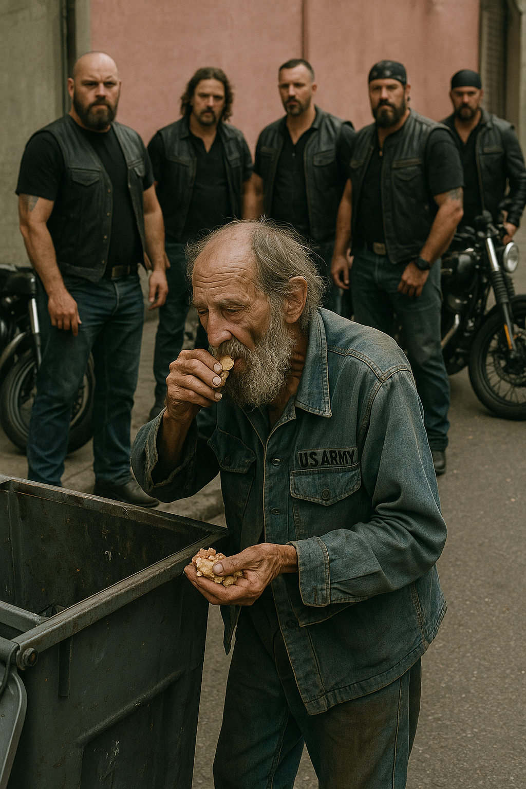 Kemény motorosok nem bírták visszatartani a könnyeiket, amikor meglátták, hogy egy 82 éves veterán egy szemetes konténerből eszik.