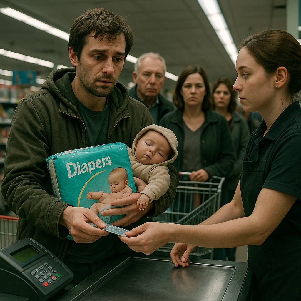 Biedny ojciec kupuje pieluchy za swojego ostatniego dolara, a reakcja milionerki – prezeski – zaskakuje wszystkich