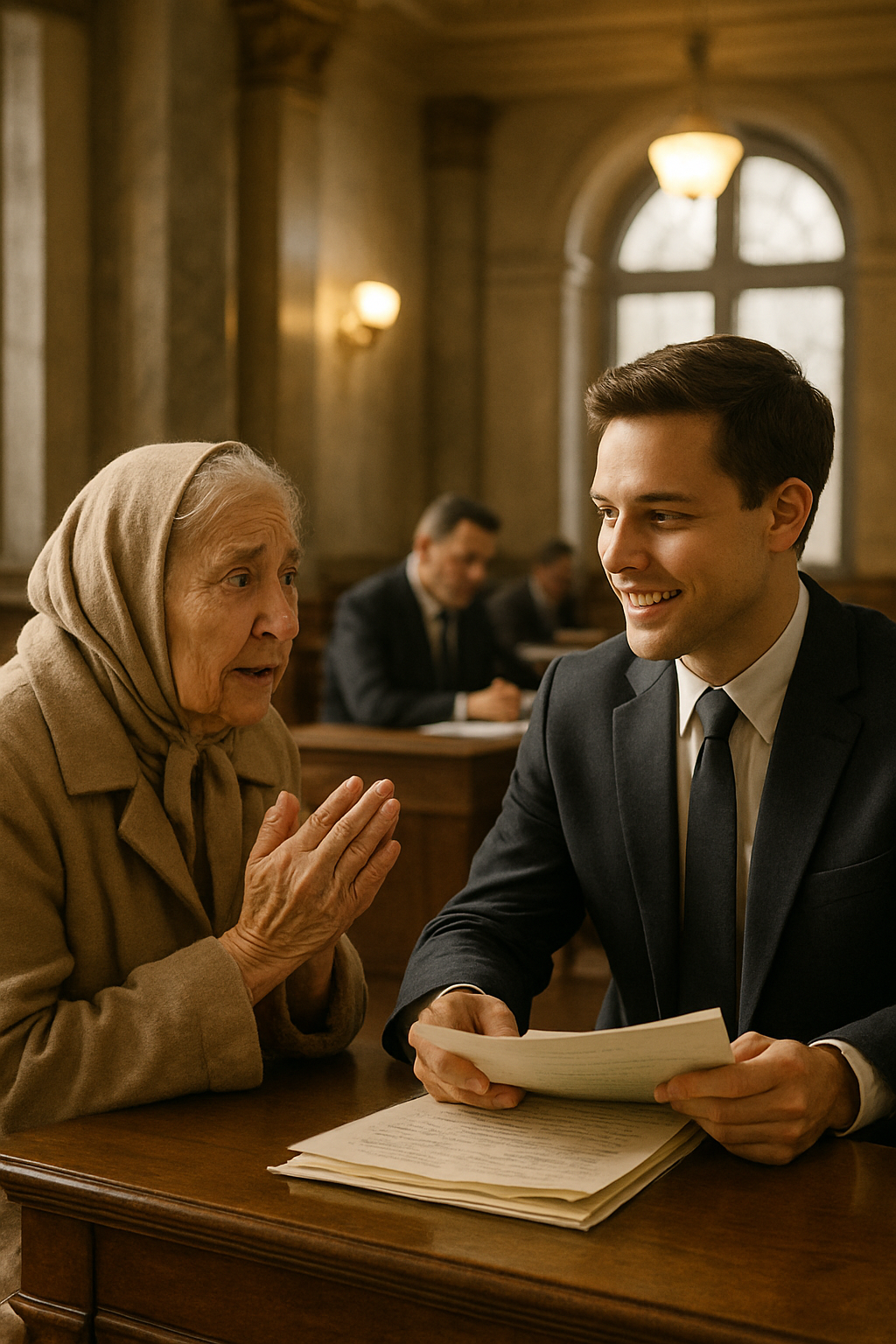 Miközben segíteni próbált egy egyszerű asszonynak, a fiatal bankigazgató végül úgy döntött, hogy megalázza őt.