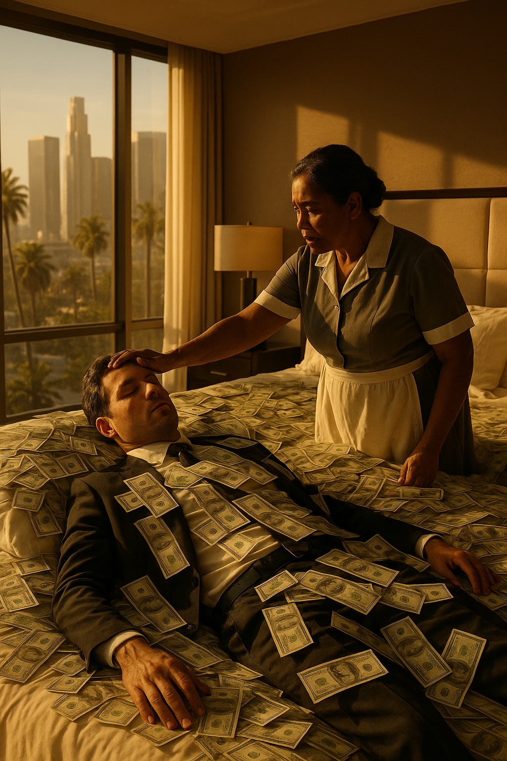 Egy gazdag vezérigazgató úgy tett, mintha egy halom pénzen aludna, hogy próbára tegye a szegény fekete bejárónőjét.