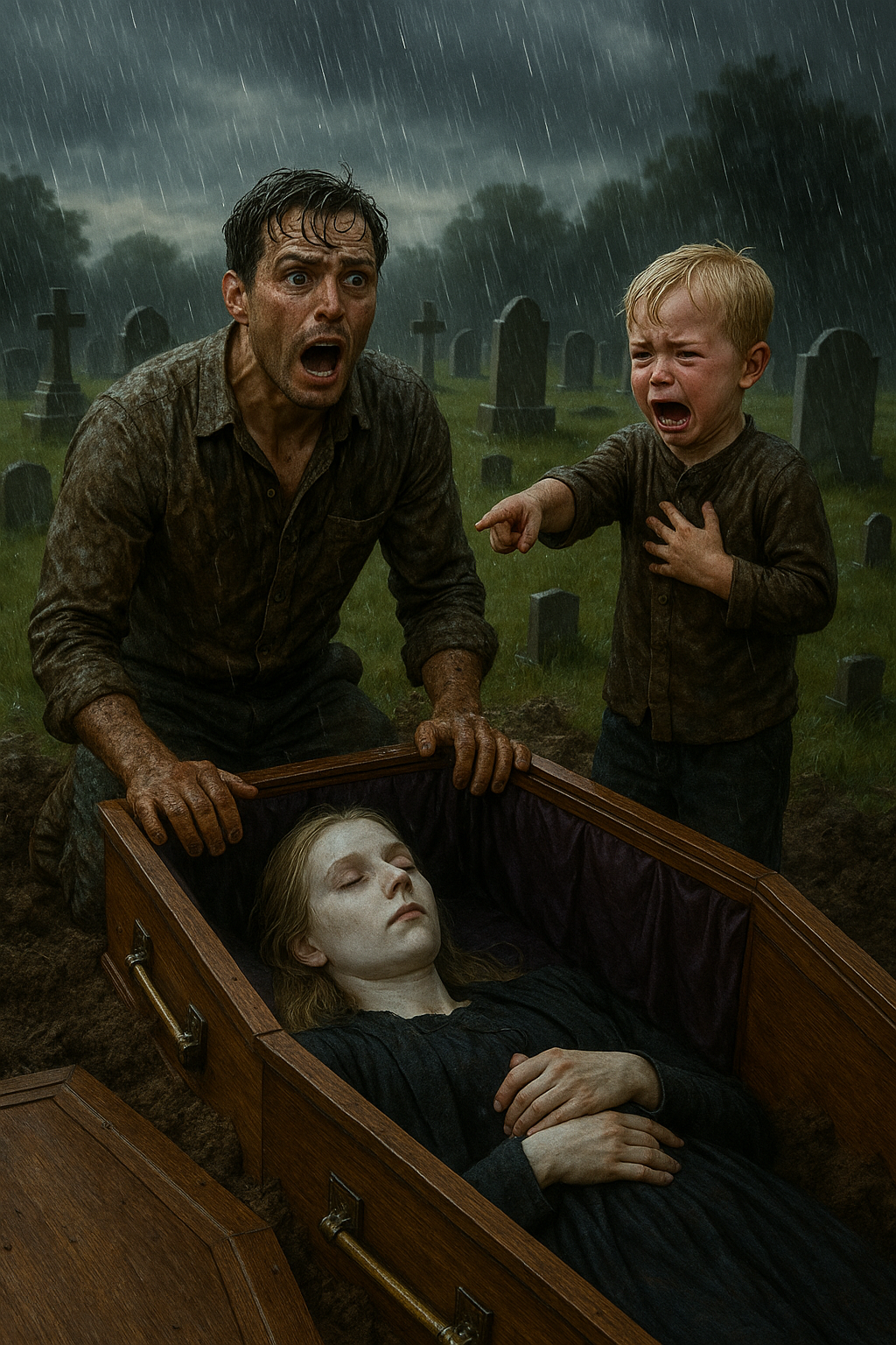 „A temetés után alig egy órával a hétéves kisfiú ragaszkodott hozzá, hogy az apja ássa ki újra az anyja sírját – és amikor kinyitották a koporsót, mindenki bennakadt lélegzettel nézte…”