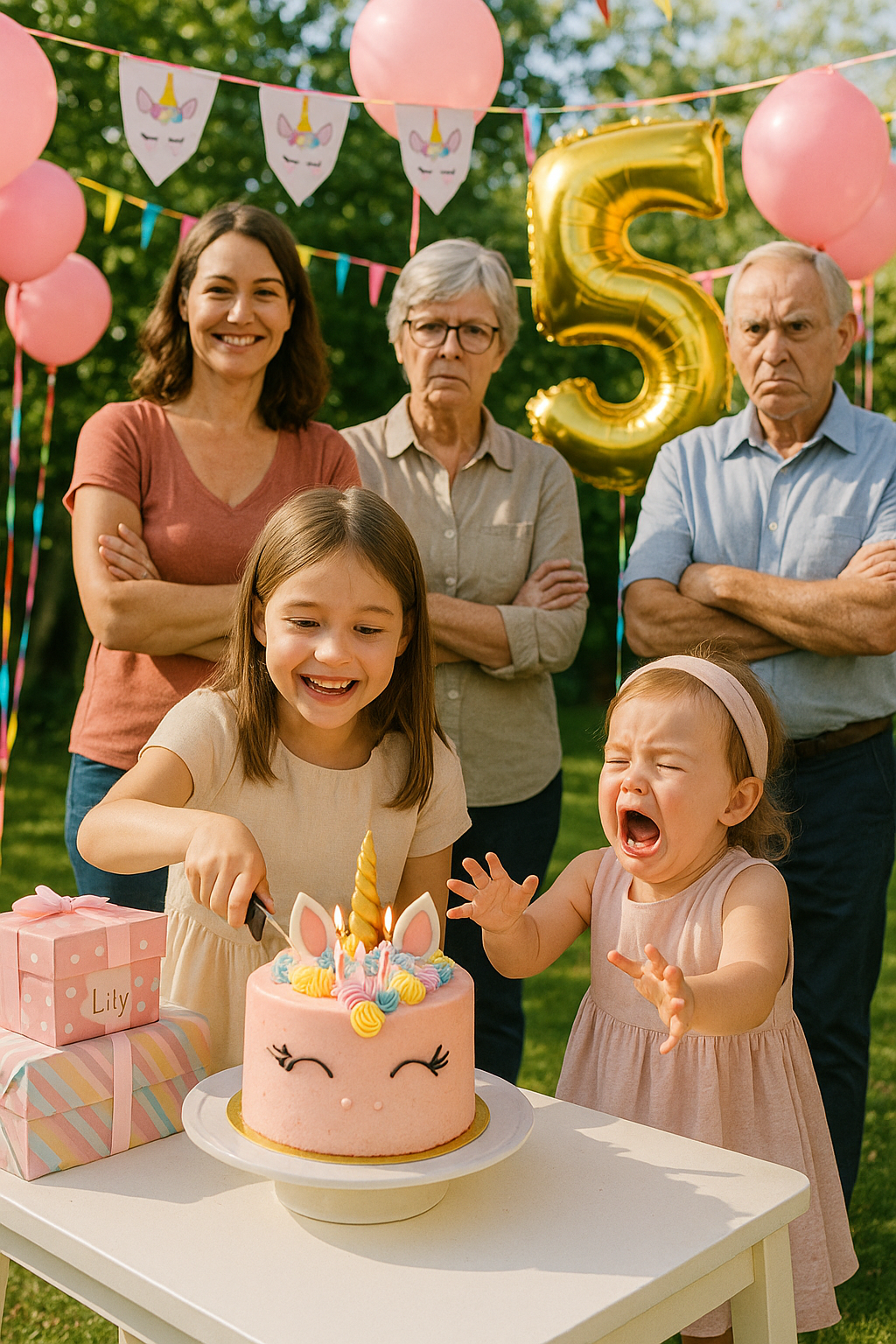 „La petrecerea de cinci ani a fetiței mele, au dat cuțitul nepoatei mele și i-au spus ei să taie tortul, iar fetița mea a stat acolo plângând.”