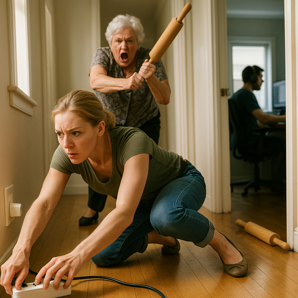 Mój mąż siedział przy komputerze ze słuchawkami na uszach