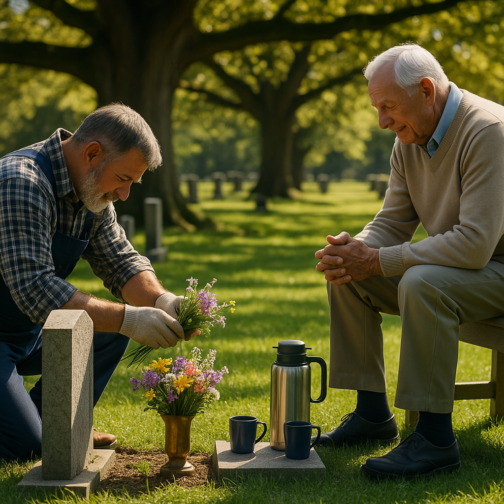 „Raymond vagyok, hetvenéves. Az Oakwood temető gondnoka vagyok. Már tizenhárom éve itt nyírom a füvet és igazgatom a sövényeket a sírkövek között.”
