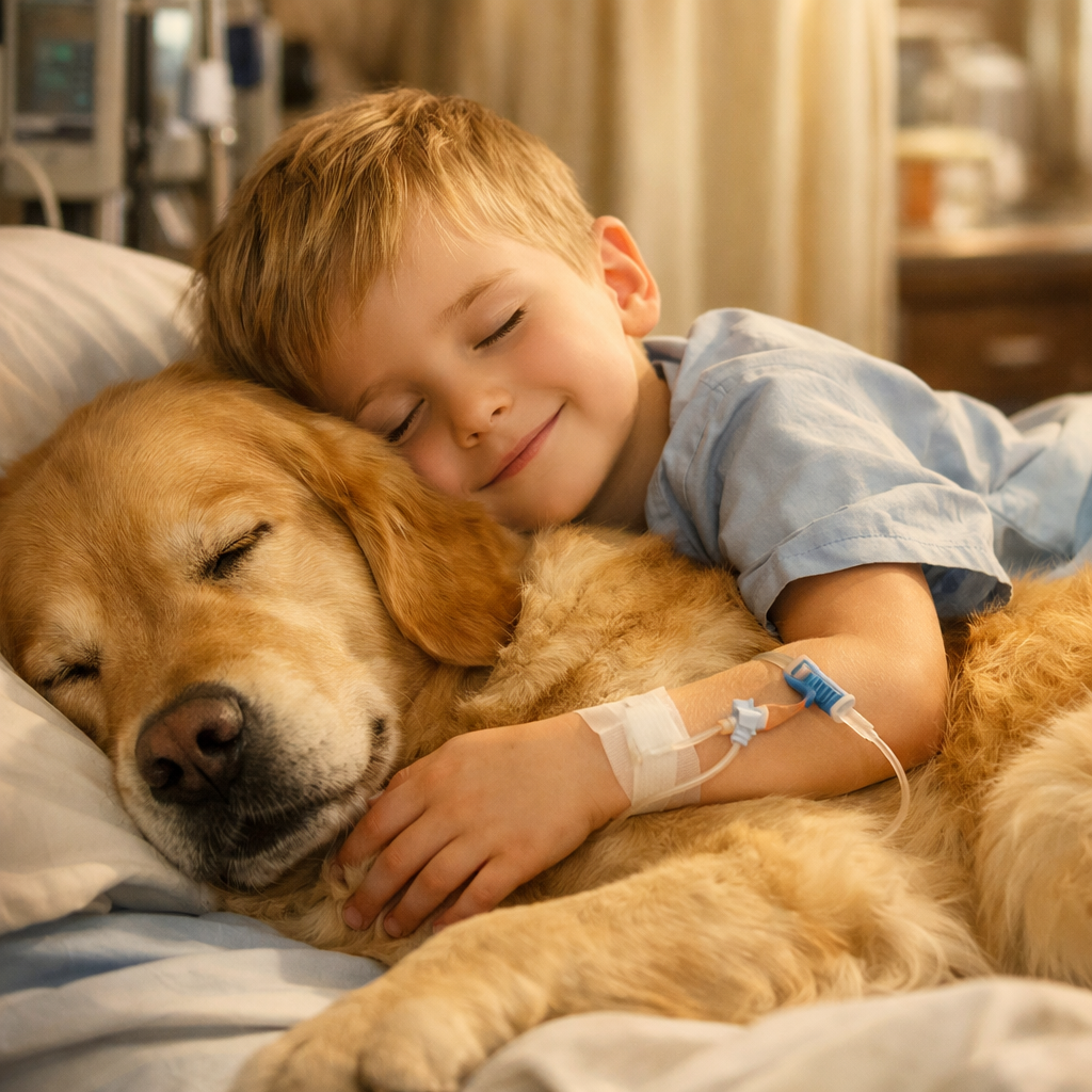 A műtét előtt a kisfiú megölelte a kutyáját, de hirtelen a kutya leugrott az ágyról, és rátámadt az egyik orvosra.