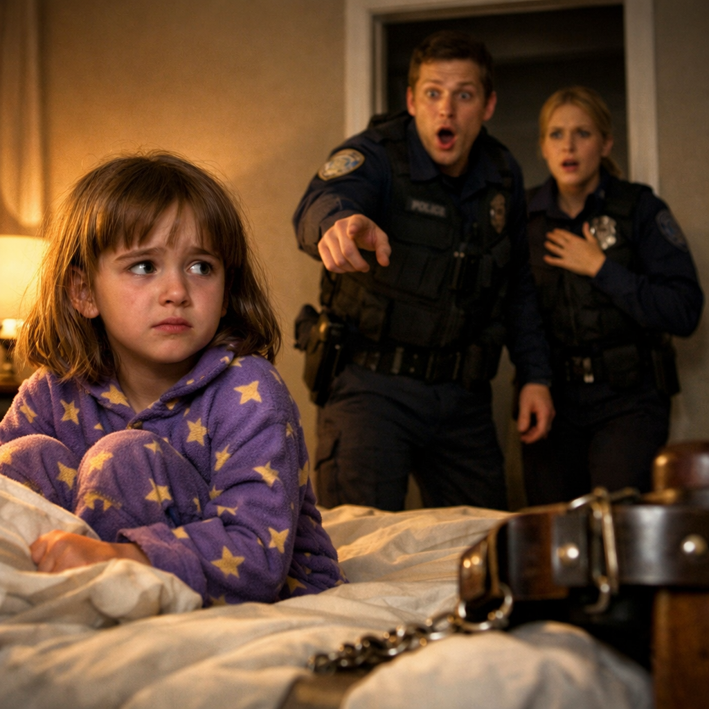 Egy kislány felhívja a segélyhívót, és azt mondja: „Azt mondta, nincs szükségem pizsamára” — amikor a rendőrök meglátják az ágyat, teljesen ledöbbennek.