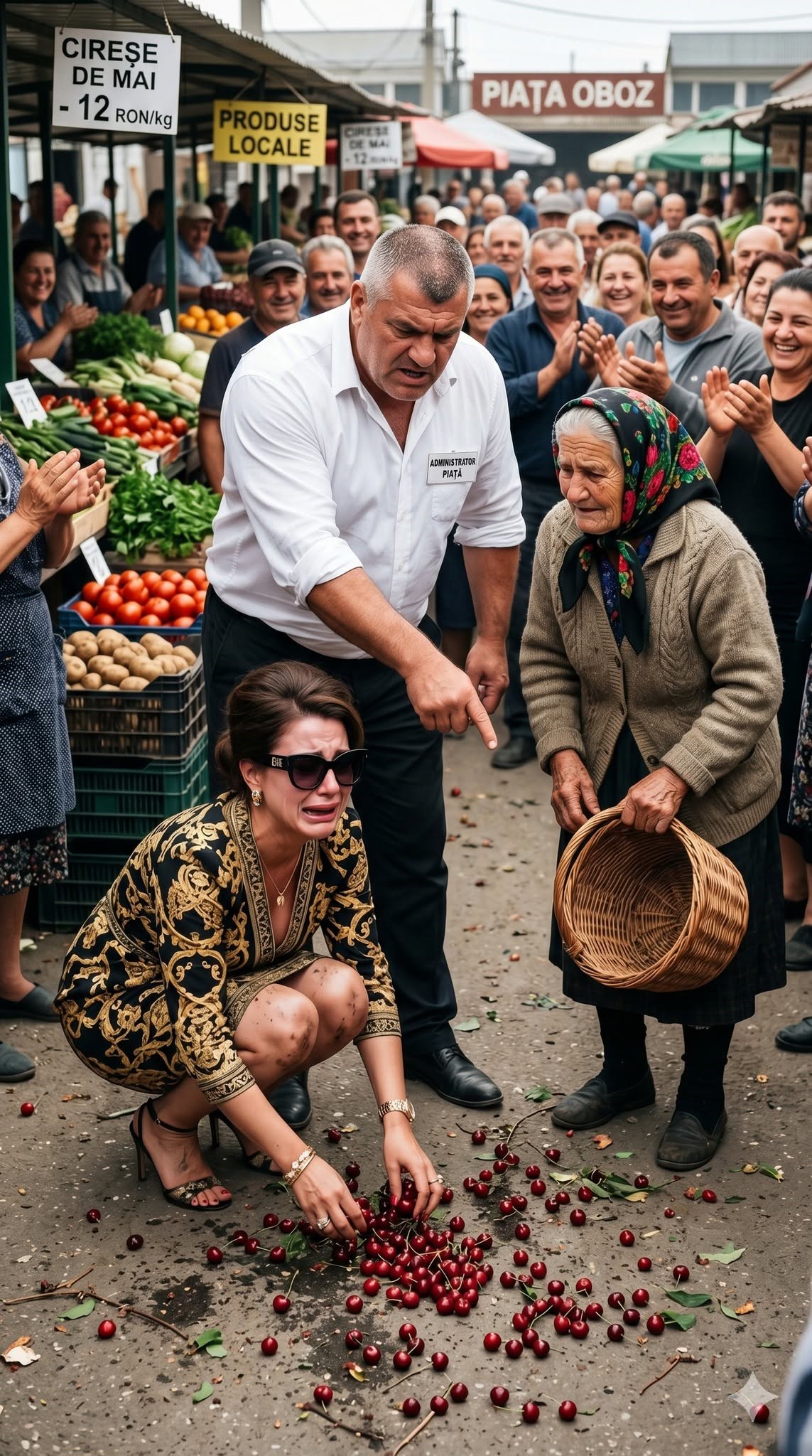 Snoaba a dat cu piciorul în coșul cu cireșe al unei bunici, …