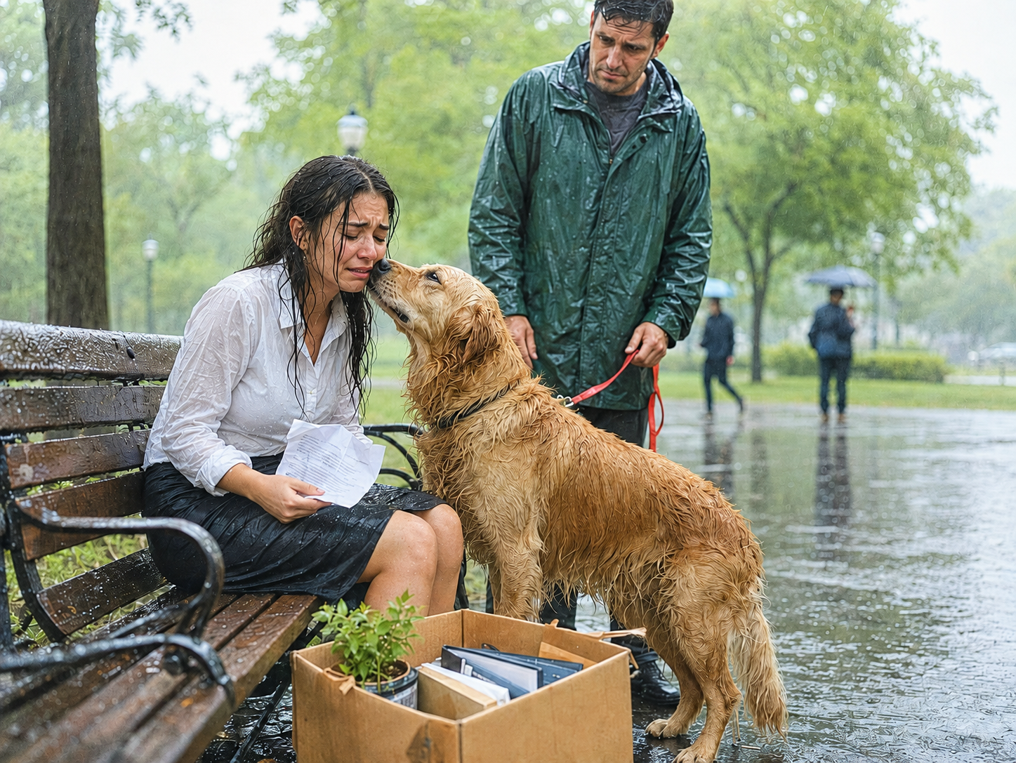 Golden retriever jakiegoś nieznajomego wyrwał się ze smyczy, żeby zlizać łzy z mojej twarzy, a potem nie chciał odejść, dopóki nie przyznałam, że nie mam dokąd pójść.