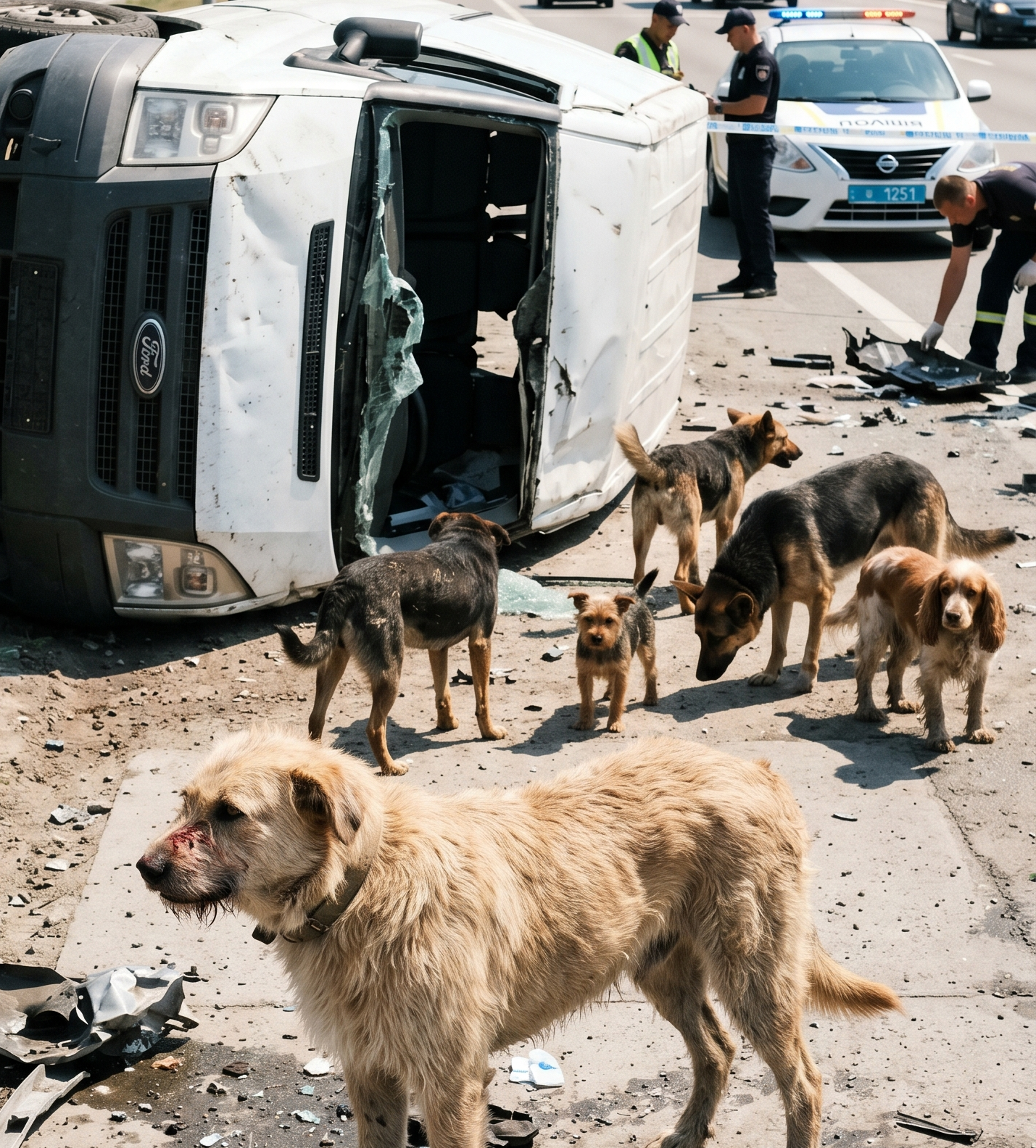 Moja ciężarówka transportowa przewróciła się na bok na autostradzie Interstate 40, z trzydziestoma psami ze schroniska zamkniętymi z tyłu, a benzyna już rozlewała się po asfalcie pod nią.