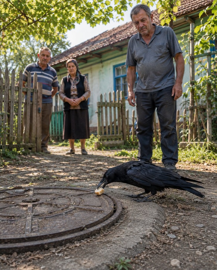 În lumina slabă a lanternei, pe fundul canalului, ghemuită lângă …